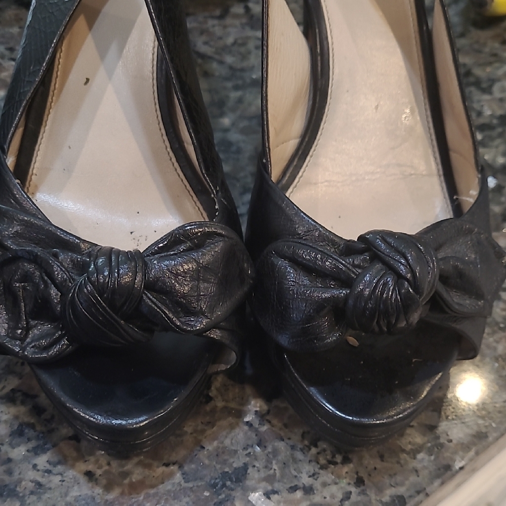PRADA Black Peep-Toe Heels with Bow 39.5